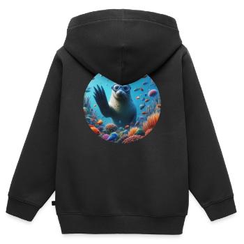 Robbe im Meer mit Taucherbrille - Kinder Premium Organic Zip Hoodie - Schwarz - Hinten - AI Model Kid Male (0cm)