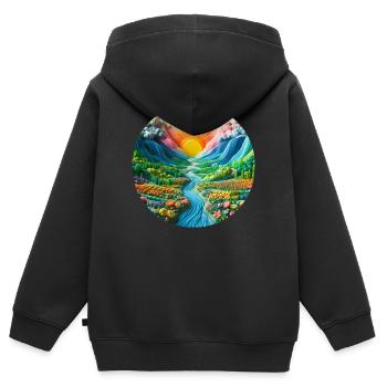 Landschaft bunt mit Sonne Berge und See aus Knete - Kinder Premium Organic Zip Hoodie - Schwarz - Hinten - AI Model Kid Male (0cm)