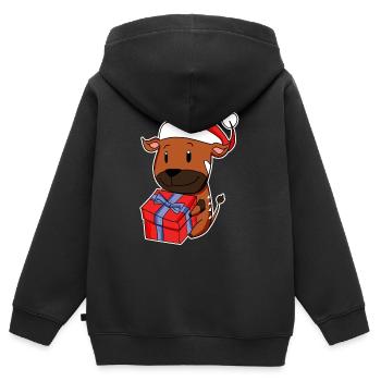 Antilope mit Weihnachtsmütze - Kinder Premium Organic Zip Hoodie - Schwarz - Hinten - AI Model Kid Male (0cm)