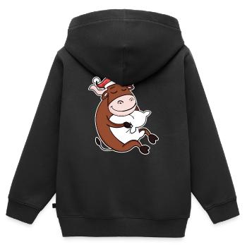 Ochse Niedlich Müde Weihnachten - Kinder Premium Organic Zip Hoodie - Schwarz - Hinten - AI Model Kid Male (0cm)