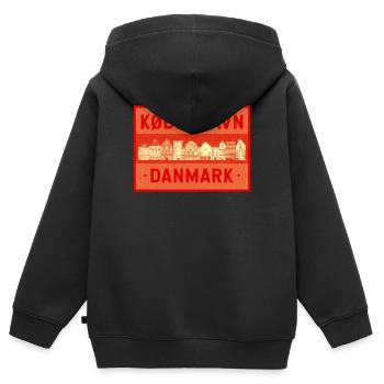 Kopenhagen - Dänemark - Kinder Premium Organic Zip Hoodie - Schwarz - Hinten - AI Model Kid Male (0cm)