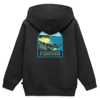 Parc armorique, Presqu'île Crozon : Nature Côtière - Sweat Premium à capuche zippé enfant bio - noir - Dos - AI Model Kid Male (0cm)
