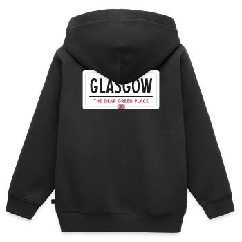 Glasgow Ortsnamensschild - Kinder Premium Organic Zip Hoodie - Schwarz - Hinten - AI Model Kid Male (0cm)