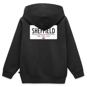 Ortsschild Sheffield - Kinder Premium Organic Zip Hoodie - Schwarz - Hinten - AI Model Kid Male (0cm)