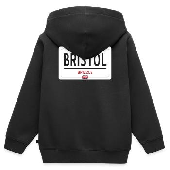 Ortsschild von Bristol - Kinder Premium Organic Zip Hoodie - Schwarz - Hinten - AI Model Kid Male (0cm)