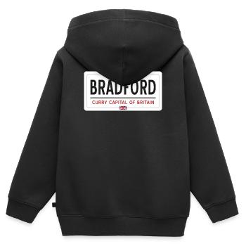 Ortsschild von Bradford - Kinder Premium Organic Zip Hoodie - Schwarz - Hinten - AI Model Kid Male (0cm)