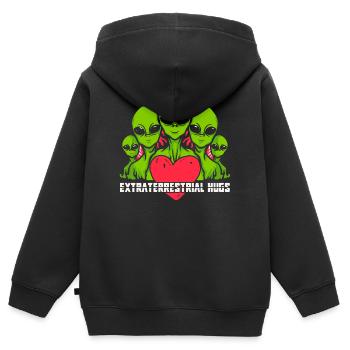 Alien, ovni, soucoupe volante - Sweat Premium à capuche zippé enfant bio - noir - Dos - AI Model Kid Male (0cm)