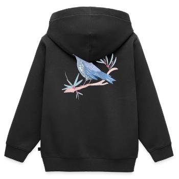 oiseau bleuâtre avec du gui dans l’ambiance hivernale - Sweat Premium à capuche zippé enfant bio - noir - Dos - AI Model Kid Male (0cm)