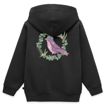 Oiseau au gui et à l’eucalyptus dans l’ambiance hivernale - Sweat Premium à capuche zippé enfant bio - noir - Dos - AI Model Kid Male (0cm)