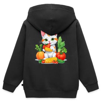 Chat Bio - Sweat Premium à capuche zippé enfant bio - noir - Dos - AI Model Kid Male (0cm)