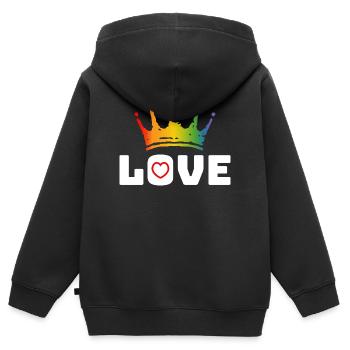 Love Heart red Rainbow crown white lgbt tshirt - Kinder Premium Organic Zip Hoodie - Schwarz - Hinten - AI Model Kid Male (0cm)