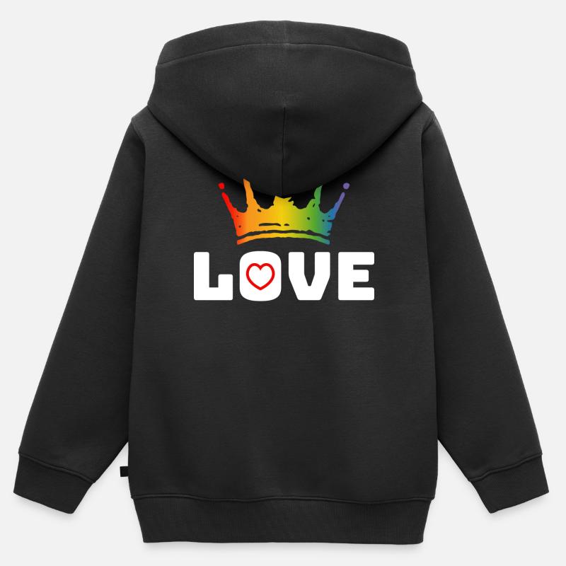 Love Heart rouge arc-en-ciel couronne blanc lgbt tshirt - Sweat Premium à capuche zippé enfant bio - noir