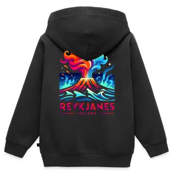 Éruption du volcan de Reykjanes, Islande - Sweat Premium à capuche zippé enfant bio - noir - Dos - AI Model Kid Male (0cm)