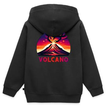Illustration du volcan d’éruption vive - Sweat Premium à capuche zippé enfant bio - noir - Dos - AI Model Kid Male (0cm)