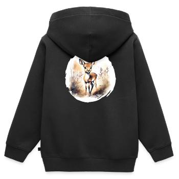 Rehkitz Aquarell - Kinder Premium Organic Zip Hoodie - Schwarz - Hinten - AI Model Kid Male (0cm)