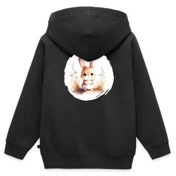 Hase Aquarell - Kinder Premium Organic Zip Hoodie - Schwarz - Hinten - AI Model Kid Male (0cm)