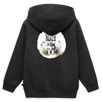 Wölfchen Aquarell - Kinder Premium Organic Zip Hoodie - Schwarz - Hinten - AI Model Kid Male (0cm)