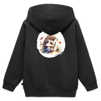 Igel Aquarell - Kinder Premium Organic Zip Hoodie - Schwarz - Hinten - AI Model Kid Male (0cm)