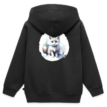 Aquarelle de renard arctique - Sweat Premium à capuche zippé enfant bio - noir - Dos - AI Model Kid Male (0cm)