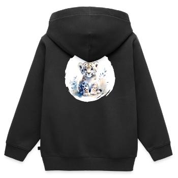 Schneeleopard Aquarell - Kinder Premium Organic Zip Hoodie - Schwarz - Hinten - AI Model Kid Male (0cm)