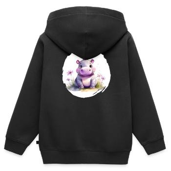 Aquarell Nilpferd - Kinder Premium Organic Zip Hoodie - Schwarz - Hinten - AI Model Kid Male (0cm)