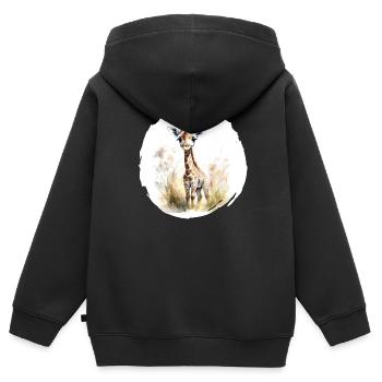 Aquarell Giraffe - Kinder Premium Organic Zip Hoodie - Schwarz - Hinten - AI Model Kid Male (0cm)