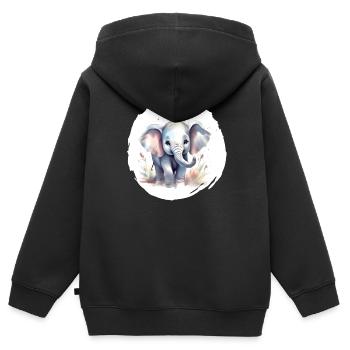 Aquarell Elefant - Kinder Premium Organic Zip Hoodie - Schwarz - Hinten - AI Model Kid Male (0cm)