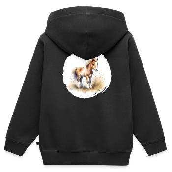 Fohlen Aquarell - Kinder Premium Organic Zip Hoodie - Schwarz - Hinten - AI Model Kid Male (0cm)