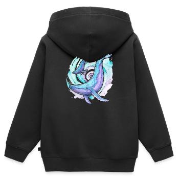 Baleine à bosse avec baleineau - Sweat Premium à capuche zippé enfant bio - noir - Dos - AI Model Kid Male (0cm)