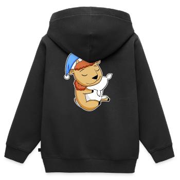 Bison avec oreiller et bonnet somnolent - Sweat Premium à capuche zippé enfant bio - noir - Dos - AI Model Kid Male (0cm)