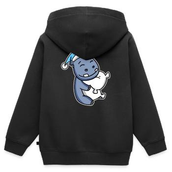 Hippopotame avec oreiller et bonnet somnolent - Sweat Premium à capuche zippé enfant bio - noir - Dos - AI Model Kid Male (0cm)