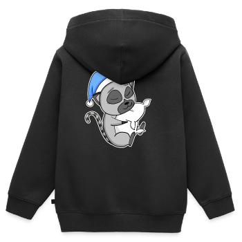Lemur mit Kissen und Schlafmütze - Kinder Premium Organic Zip Hoodie - Schwarz - Hinten - AI Model Kid Male (0cm)