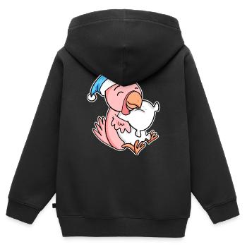 poulet avec oreiller et bonnet somnolent - Sweat Premium à capuche zippé enfant bio - noir - Dos - AI Model Kid Male (0cm)