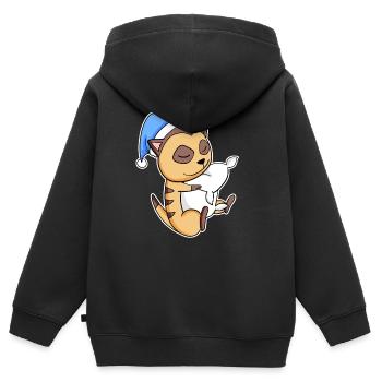 Suricate avec oreiller et bonnet somnolent - Sweat Premium à capuche zippé enfant bio - noir - Dos - AI Model Kid Male (0cm)