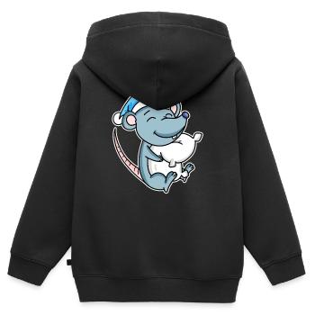 Souris avec oreiller et bonnet somnolent - Sweat Premium à capuche zippé enfant bio - noir - Dos - AI Model Kid Male (0cm)
