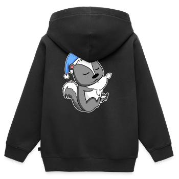 Skunk avec oreiller et bonnet somnolent - Sweat Premium à capuche zippé enfant bio - noir - Dos - AI Model Kid Male (0cm)