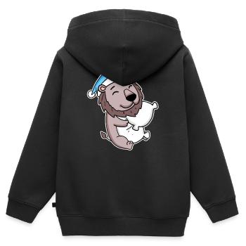 Lion avec oreiller et bonnet somnolent - Sweat Premium à capuche zippé enfant bio - noir - Dos - AI Model Kid Male (0cm)