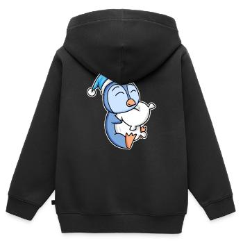 Pingouin avec oreiller et bonnet somnolent - Sweat Premium à capuche zippé enfant bio - noir - Dos - AI Model Kid Male (0cm)