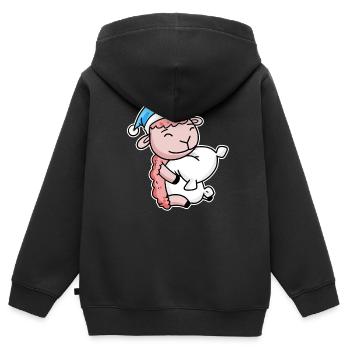 Mouton avec oreiller et bonnet somnolent - Sweat Premium à capuche zippé enfant bio - noir - Dos - AI Model Kid Male (0cm)