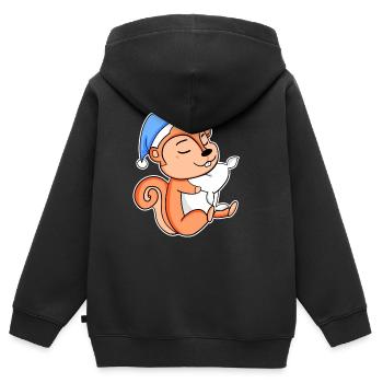 Écureuil avec oreiller et bonnet somnolent - Sweat Premium à capuche zippé enfant bio - noir - Dos - AI Model Kid Male (0cm)