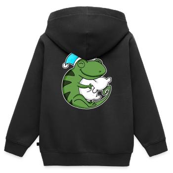 Cameleon mit Kissen und Schlafmütze - Kinder Premium Organic Zip Hoodie - Schwarz - Hinten - AI Model Kid Male (0cm)