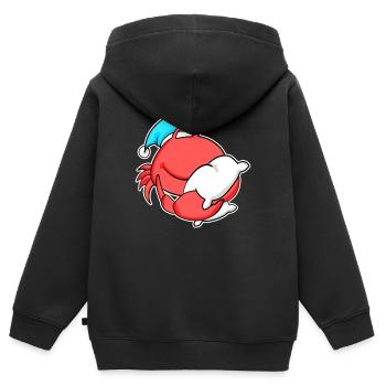 Crabe avec oreiller et bonnet somnolent - Sweat Premium à capuche zippé enfant bio - noir - Dos - AI Model Kid Male (0cm)