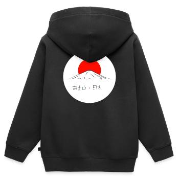 Mont Fuji sur soleil levant - Sweat Premium à capuche zippé enfant bio - noir - Dos - AI Model Kid Male (0cm)