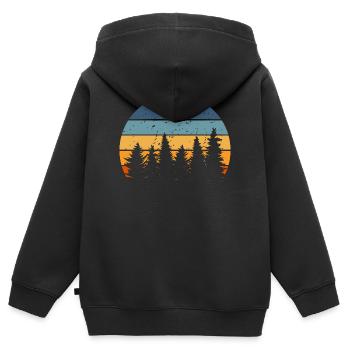 Forêt nature arbre retro - Sweat Premium à capuche zippé enfant bio - noir - Dos - AI Model Kid Male (0cm)