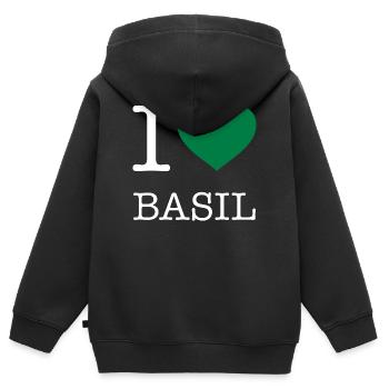 J’AIME LE BASILIC Basilikum - Sweat Premium à capuche zippé enfant bio - noir - Dos - AI Model Kid Male (0cm)
