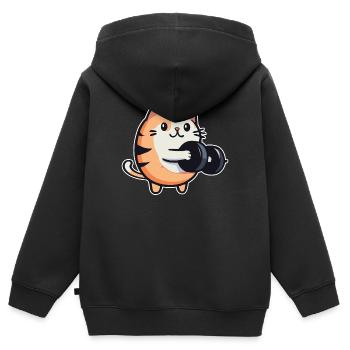 Lustige Katze mit Hanteln Fitness - Kinder Premium Organic Zip Hoodie - Schwarz - Hinten - AI Model Kid Male (0cm)