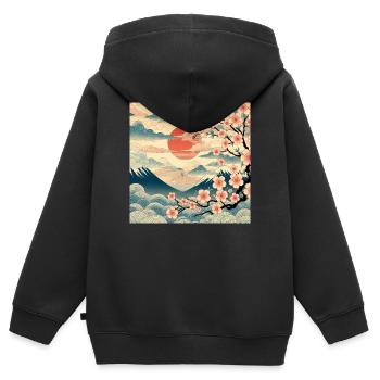 Sonnenaufgang im Ukiyo-e-Stil II - Kinder Premium Organic Zip Hoodie - Schwarz - Hinten - AI Model Kid Male (0cm)