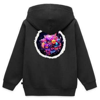 Bulles funky cosmiques - Sweat Premium à capuche zippé enfant bio - noir - Dos - AI Model Kid Male (0cm)
