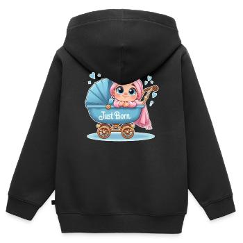 Just Born - Kids Premium Organic Zip-up Hoodie - black - Back - AI Model Kid Male (0cm)