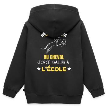 Né pour faire du Cheval - T-shirt équitation - Sweat Premium à capuche zippé enfant bio - noir - Dos - AI Model Kid Male (0cm)